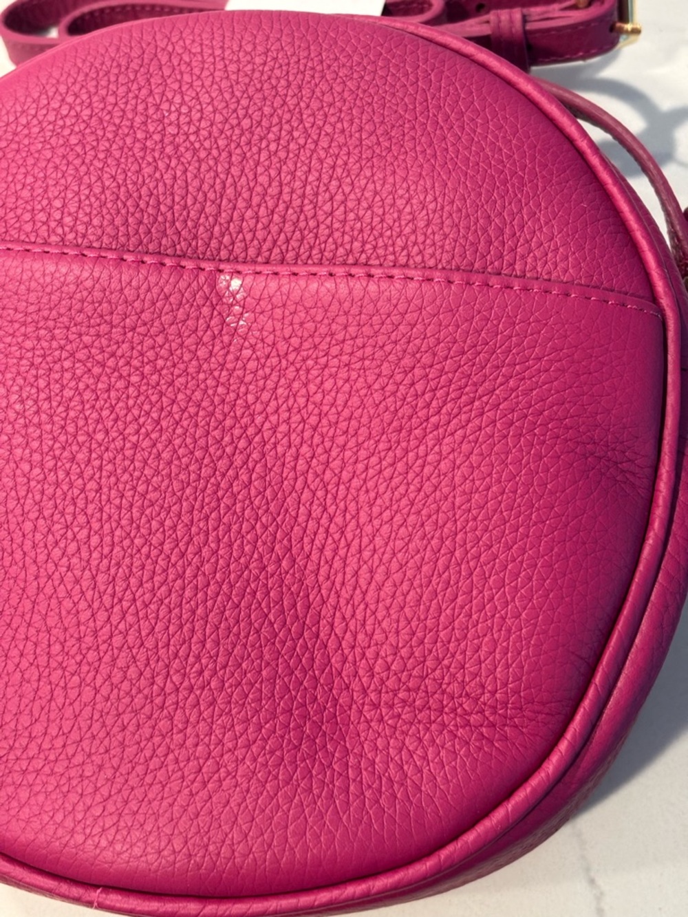 Gigi New York Crossbody Azalea Pebble Grain Leather Pink Round Bag with Tassel - Picture 7 of 9